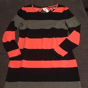Banana Republic Gray, Navy, Coral Striped Dress